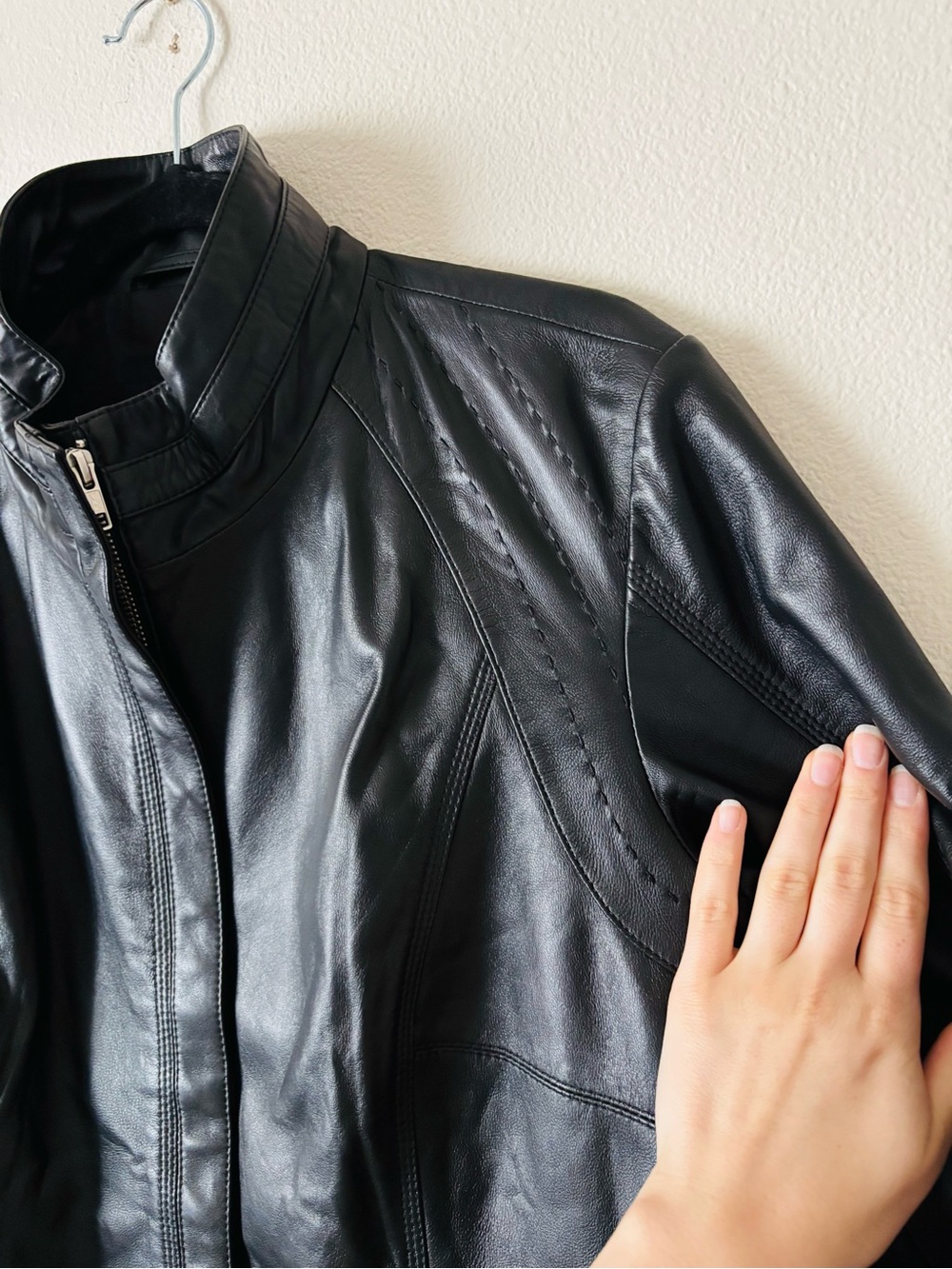 NWOT Quince Black 100% Sheep Leather Stand-Collar Biker Moto Fall Winter Jacket - Picture 7 of 14